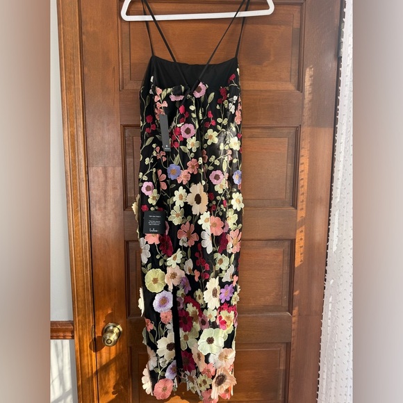 Lulus Thriving Energy Black 3D Floral Embroidered Lace-Up Midi Dress - Picture 5 of 6